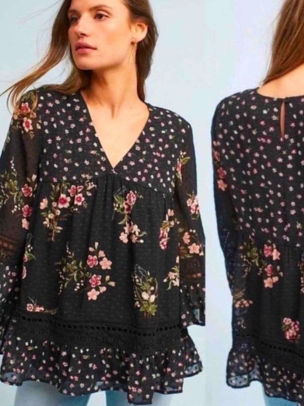 Anthropologie Maeve Steffy Bell Sleeve Floral Blouse